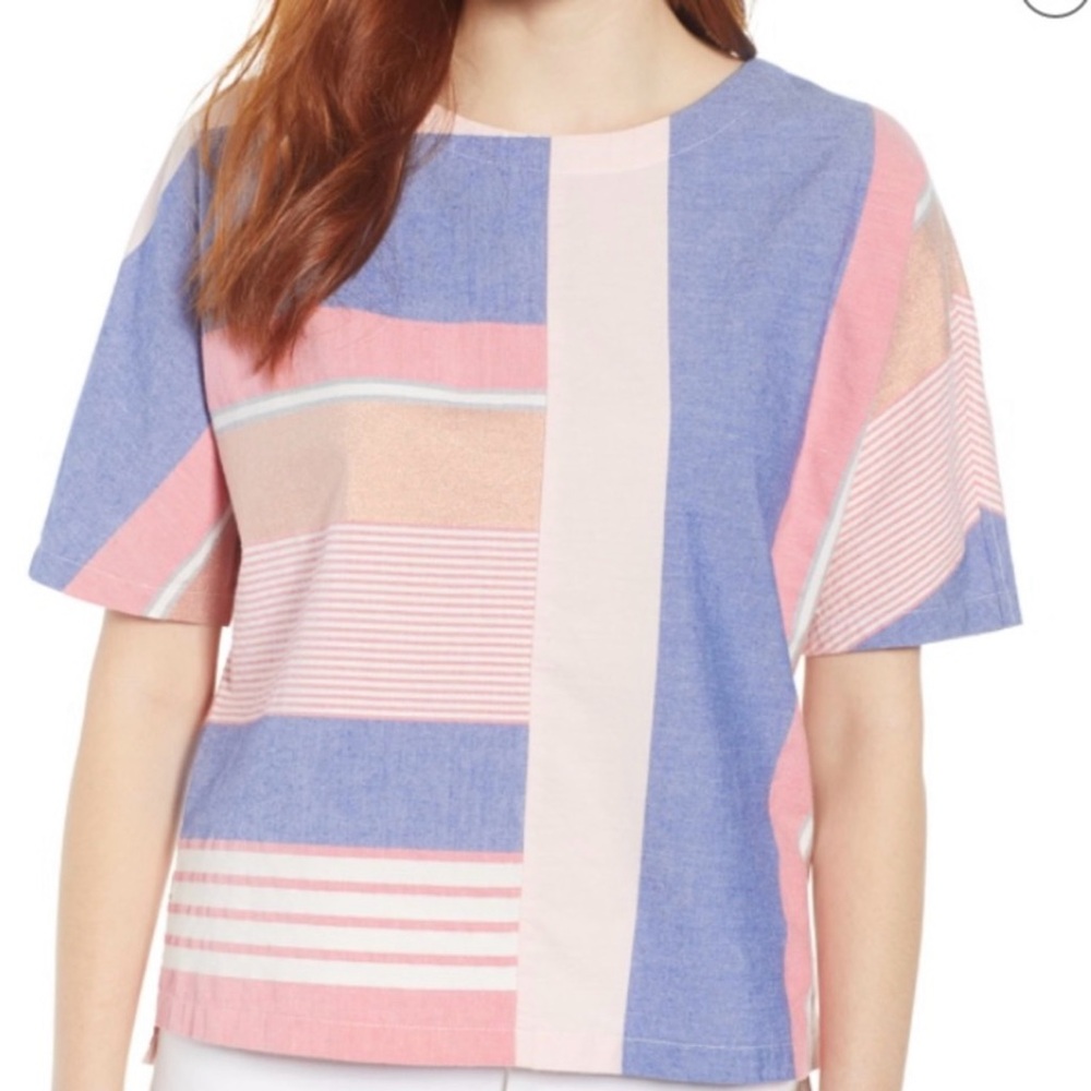 Caslon peach, pink and blue laced back boxy blouse